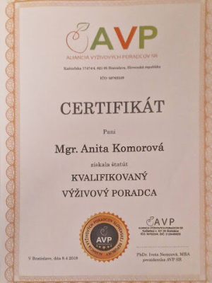 certifikát AVP Any Komorová