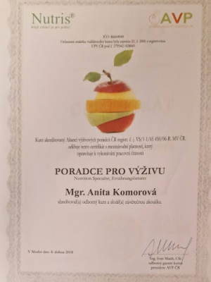 certifikát Nutris Any Komorová